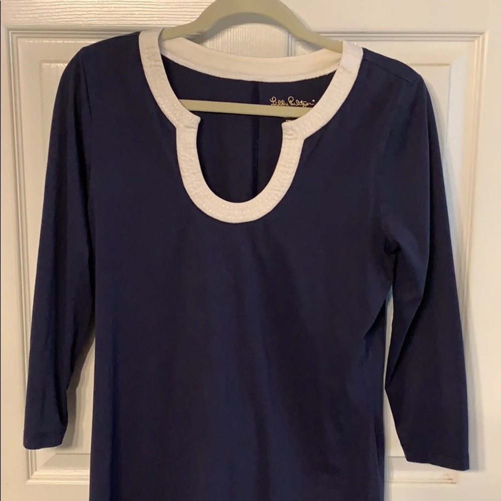 Navy blue and white casual Lilly Pulitzer dress.